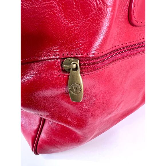 Valentina Red Leather Tote Overnight Bag with Gold Hardware Made in Italy - Picture 6 of 16